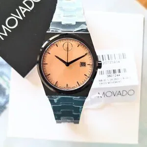 Movado | Accessories | Movado Mens 4mm Black Rose Gold Swiss Watch ...